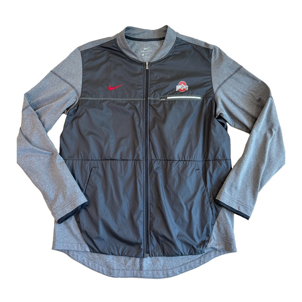 Nike Dri-Fit Ohio State Buckeyes Full Zip Jacket Mens L Gray Pockets Lightweight